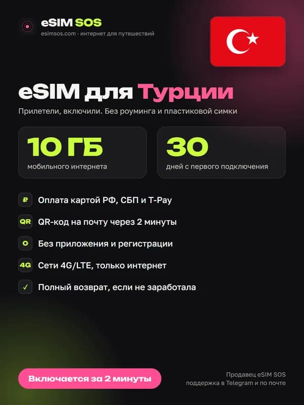 Карточка тарифа Турция 10 ГБ на 30 дней